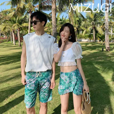 セクシー ビキニ サーフパンツ ご夫婦 恋人 彼女 新婚旅行 水着 夏 海 プール レース花柄 温泉 タンキニ 2点セット