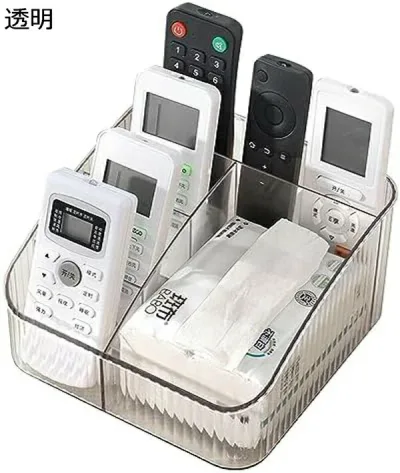 ティッシュケース リモコンラック 多機能収納ケース ティッシュボックス・ホルダー リモコン収納 卓上収納 仕切り付き オフィス用 家庭用 クリア