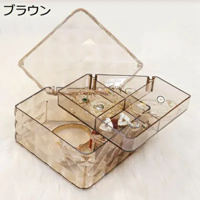 カッキガッキ ジュエリーケース アクセサリーケース 小型 2層 クリア ダイヤ形 ピアス 指輪置き リング エアリング アクセサリー収納 ジュエリーケース 女性