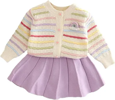 キッズ服 セットアップ フリル セーター スカート 2点セット 可愛い 子供服 女の子 長袖 ニット 無地 プルオーバー トップス プリーツスカート ミニ 上下セット ベビー服 おしゃれ 秋冬 結婚式