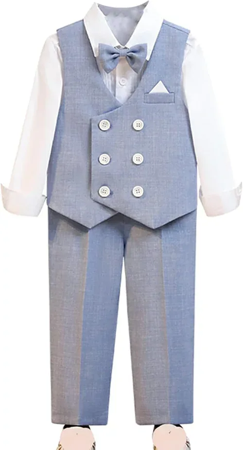 男の子 子供 長袖 キッズ 秋服 フォーマル 長袖シャツ 4点セット ロングパンツ ベストセット 卒業式 入学式 長ズボン 蝶ネクタイ ジュニア 発表会 セレモニー 上下セット ピアノ おしゃれ