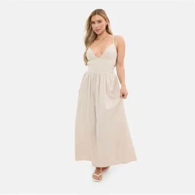 I Saw It First 【 Strappy Linen Blend Maxi Dress Women Cream 】 ドレス レディース クリーム