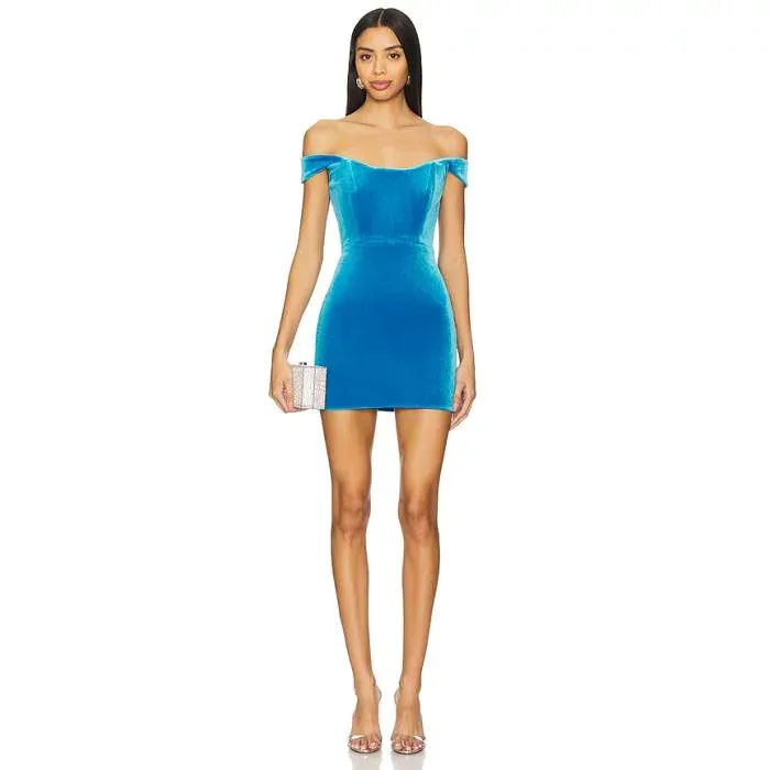 Alex Perry 【 Off The Shoulder Velvet Mini Dress Women Blue 】 ドレス レディース 青色 ブルー