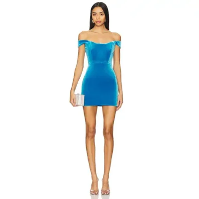 Alex Perry 【 Off The Shoulder Velvet Mini Dress Women Blue 】 ドレス レディース 青色 ブルー