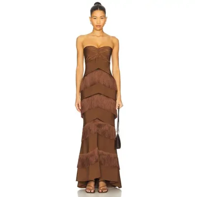 House Of Harlow 1960 【 X Revolve Hera Fringe Maxi Dress Women Chocolate Brown 】 ドレス レディース 茶色 ブラウン