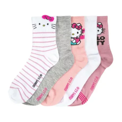 Wss Athletic 【 5 Pack Ribbed Hello Kitty Mid Crew Adult Pink/White/Grey/3D Bow 】 ミッド クルー ユニセックス pink ピンク 白色 ホワイト 灰色 グレー