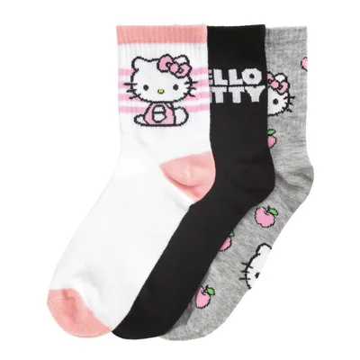 Character 【 3 Pack Hello Kitty Ribbed Crew Adult White/Pink/Black/Gray 】 クルー ユニセックス 白色 ホワイト pink ピンク 黒色 ブラック gray 灰色・グレー・グレイ