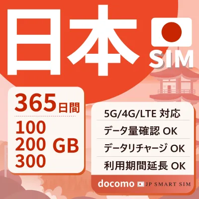 【日本プリペイドSIM】 365日間 100GB 200GB 300GB Docomo回線 大容量SIM SIMカード データ通信専用 契約不要 月額なし 一時帰国 5G対応 テザリング可能 リチャージ可能 利用期限延長可能 SIMフリー Japan Prepaid card CoeNova