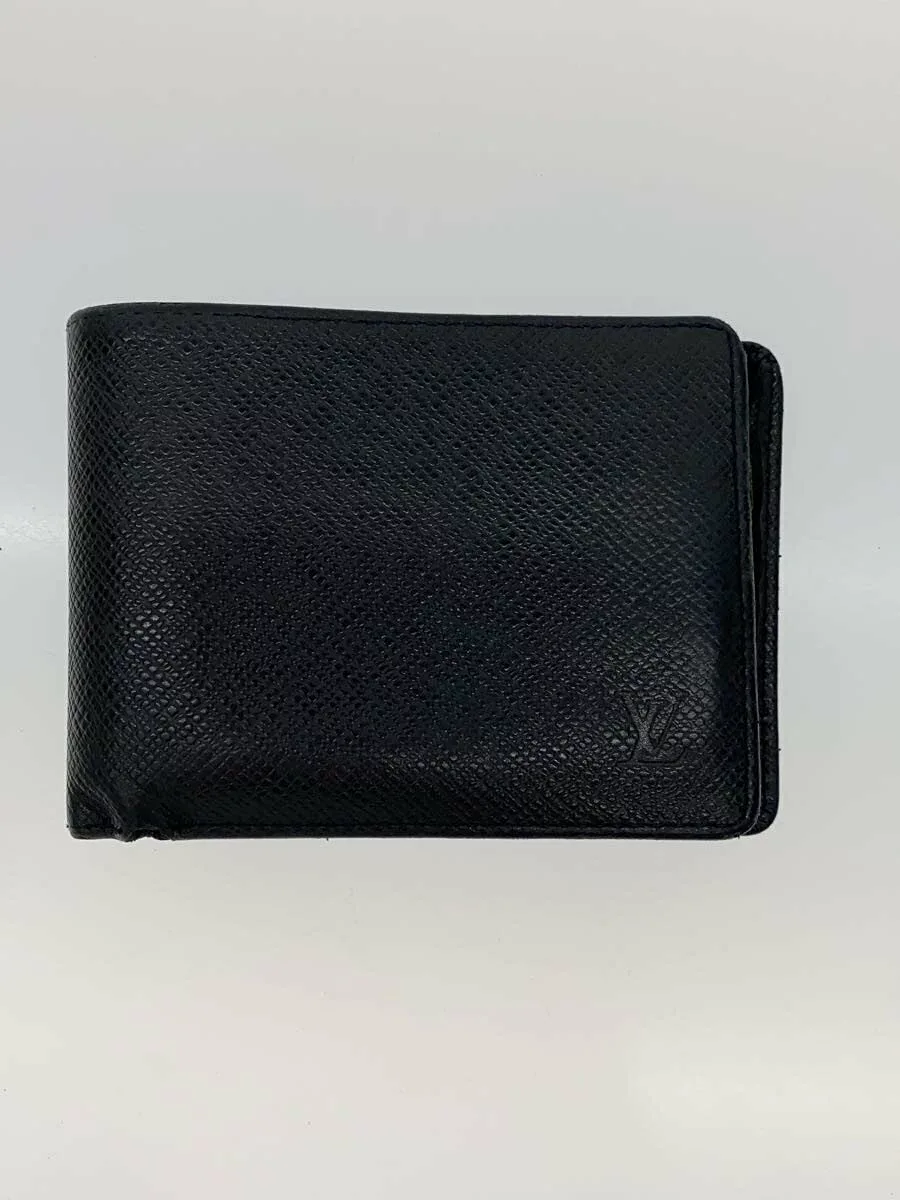【中古】LOUIS VUITTON◆ポルト・ビエ・3ヴォレ_タイガ/レザー/BLK/無地/メンズ【服飾雑貨他】