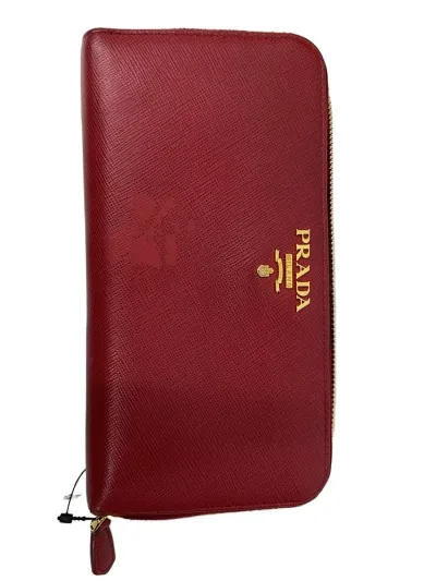 【中古】PRADA◆長財布/--/RED/無地/レディース【服飾雑貨他】