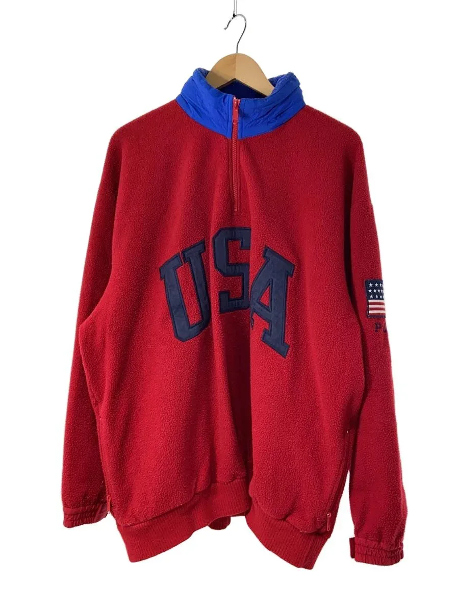 【中古】POLO RALPH LAUREN◆フリースジャケット/L/ポリエステル/RED/90s【メンズウェア】