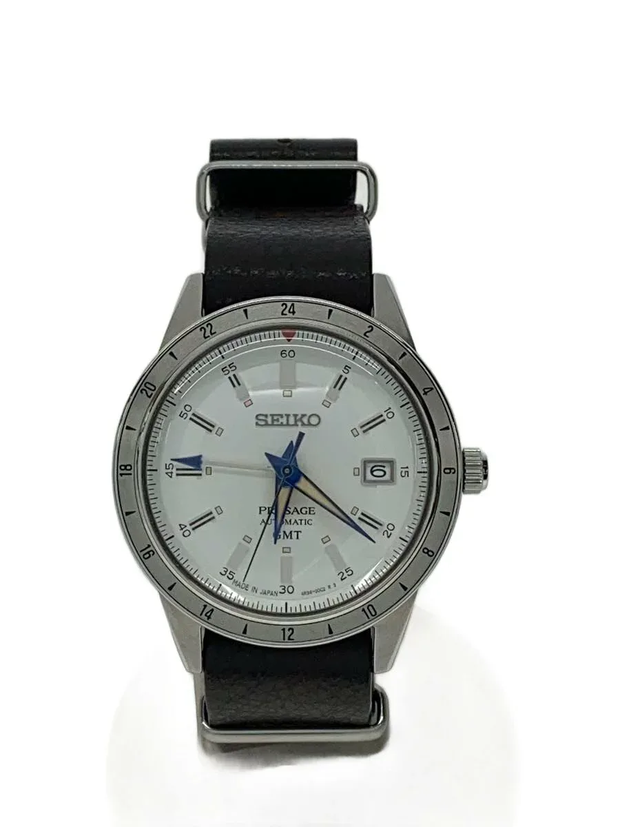 【中古】SEIKO◆自動巻腕時計/アナログ/レザー/WHT/BRW/4R34-00E0/PRESAGE SARY233【服飾雑貨他】