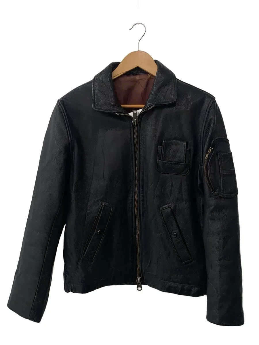 【中古】FRENCH MILITARY◆レザージャケット・ブルゾン/--/レザー/BLK/無地【メンズウェア】