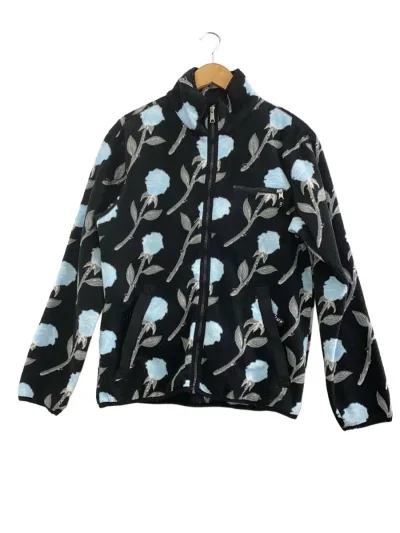 【中古】HUF◆フリースジャケット/S/ポリエステル/BLK/花柄/毛玉考慮【メンズウェア】