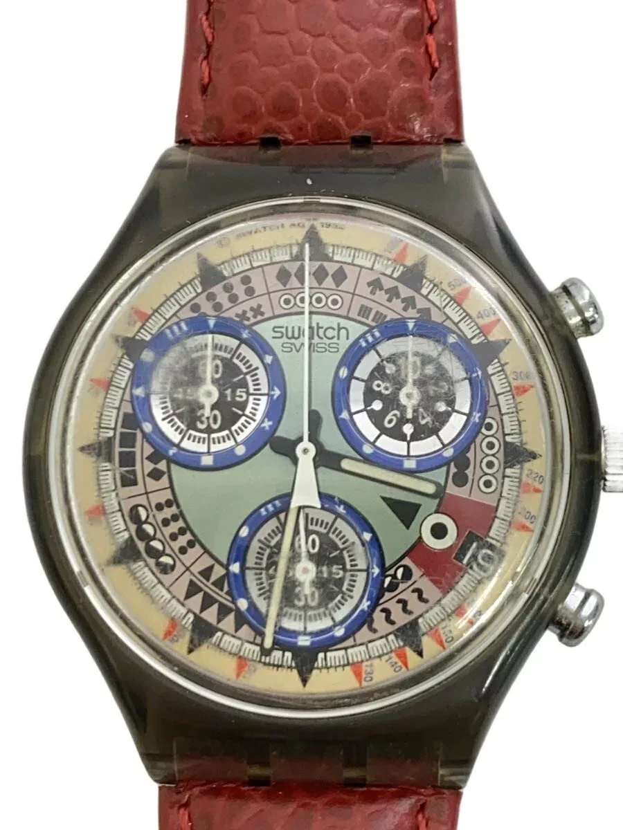 【中古】SWATCH◆クォーツ腕時計/アナログ/レザー/マルチカラー/RED/SCM401【服飾雑貨他】