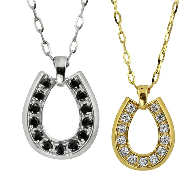 ペアネックレス 馬蹄 シンプル 18金 ダイヤモンド ブラックダイヤモンド K18 ゴールド ペンダント シンプル 2本セット ペア オリジナル デザイン 大人 人気 ブランド おすすめ カップル ペアルック プレゼント 受注製作