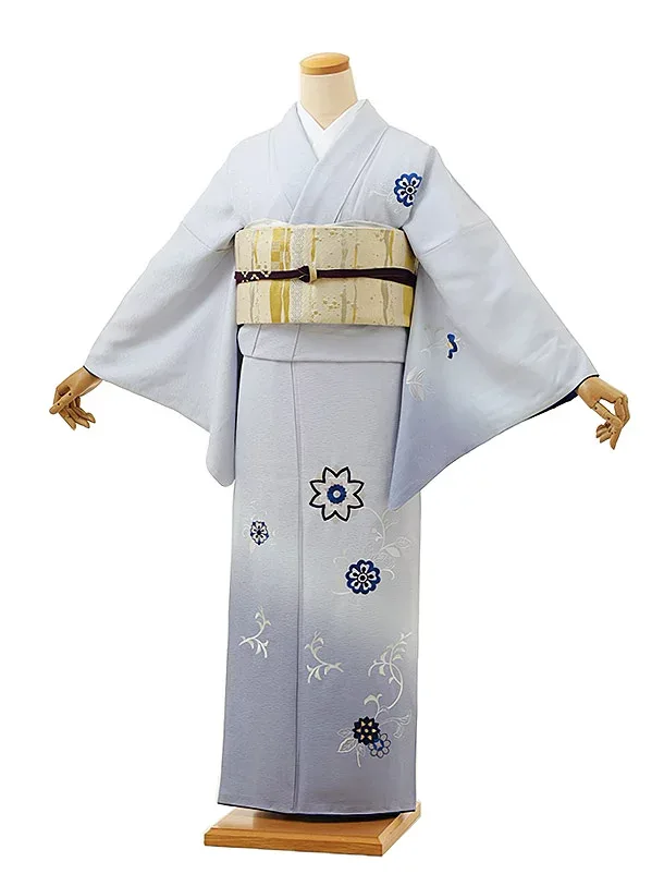訪問着レンタルt983 淡ブルーグレー本藍刺繍唐花 正絹 新品足袋プレゼント 訪問着 レンタル 入学式 結婚式 お宮参り 衣装 着物 レンタル 付下げ 訪問着 レンタル 訪問着 往復送料無料 訪問着 セット 貸衣装 【レンタル】