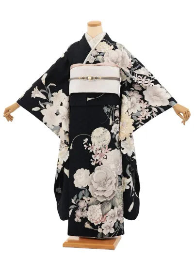 【 振袖 レンタル】振袖レンタル1578 紺地 まり花|☆新品足袋プレゼント☆|振袖レンタル|振袖 セット|振袖フルセット| レンタル|rental|貸衣装|
