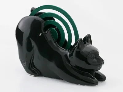 蚊取り線香入れ おしゃれ 陶器 蚊取り線香ホルダー アウトドア/ 黒猫シルエットにらめっこ蚊遣器 /キャンプ 屋外
