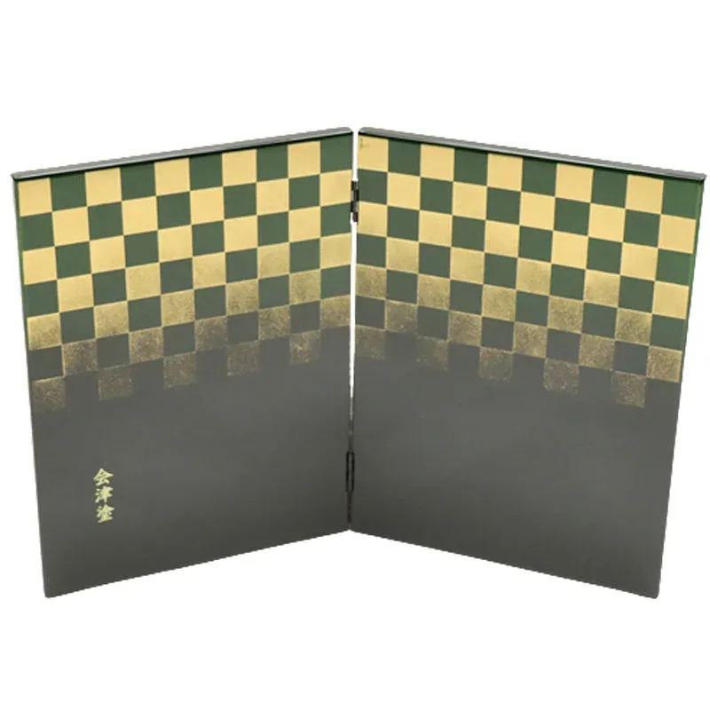 アウトレット品 屏風 単品 27cm 緑ぼかし金市松 二曲屏風 黒 飾り幅:34~38cm (24a-ya-0236) インテリア ディスプレイ 見切処分品