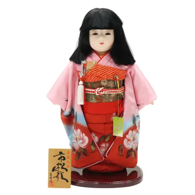 アウトレット品 雛人形 市松人形 13号 正絹 ピンク/赤 高さ47cm (25a-ya-0072) インテリア ディスプレイ 見切処分品