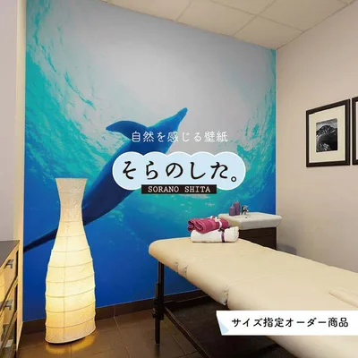 【オーダー壁紙】 壁紙 海の中 水中 ダイビング イルカ 海豚 写真 おしゃれ 自然 幻想的 貼りやすい デザイン 防カビ 日本製 国産 リメイク 模様替え 店舗 天井 部屋 寝室 キッチン リビング トイレ 風景 景色 ブルー かべがみはるこ そらのした。