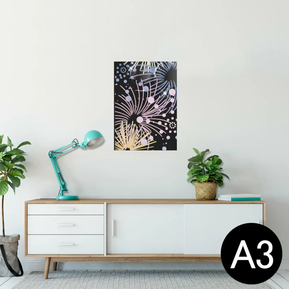 ポスター ウォールステッカー シール式ステッカー 飾り 297×420mm A3 写真 フォト 壁 インテリア おしゃれ 剥がせる wall sticker poster 007087 日本語・和柄 花火 カラフル
