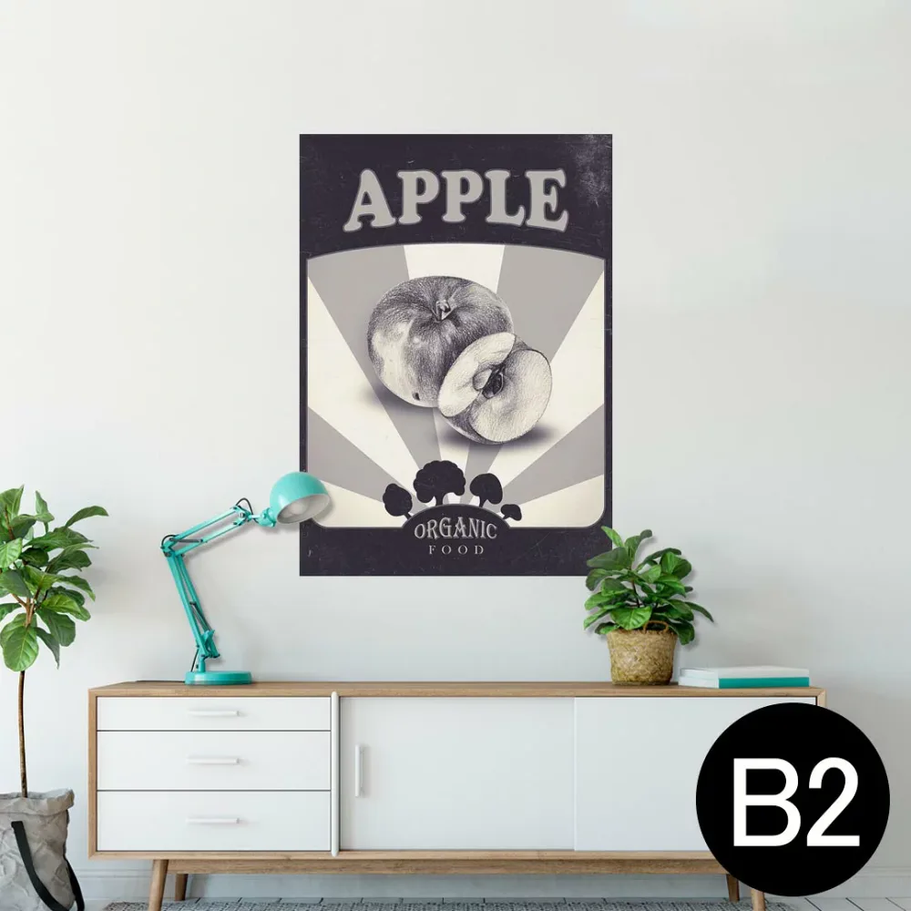 ポスター ウォールステッカー シール式ステッカー 飾り 515×728mm B2 写真 フォト 壁 インテリア おしゃれ 剥がせる wall sticker poster 015744 りんご 食べ物 野菜 モノクロ