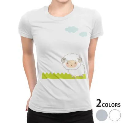 tシャツ レディース 半袖 白地 デザイン M L 白 ホワイト グレー Tシャツ ティーシャツ T shirt 007191 アニマル ひつじ キャラクター
