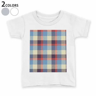 tシャツ キッズ 半袖 白地 デザイン 90 100 110 120 130 140 150 Tシャツ ティーシャツ T shirt 007432 チェック 模様 青 ブルー