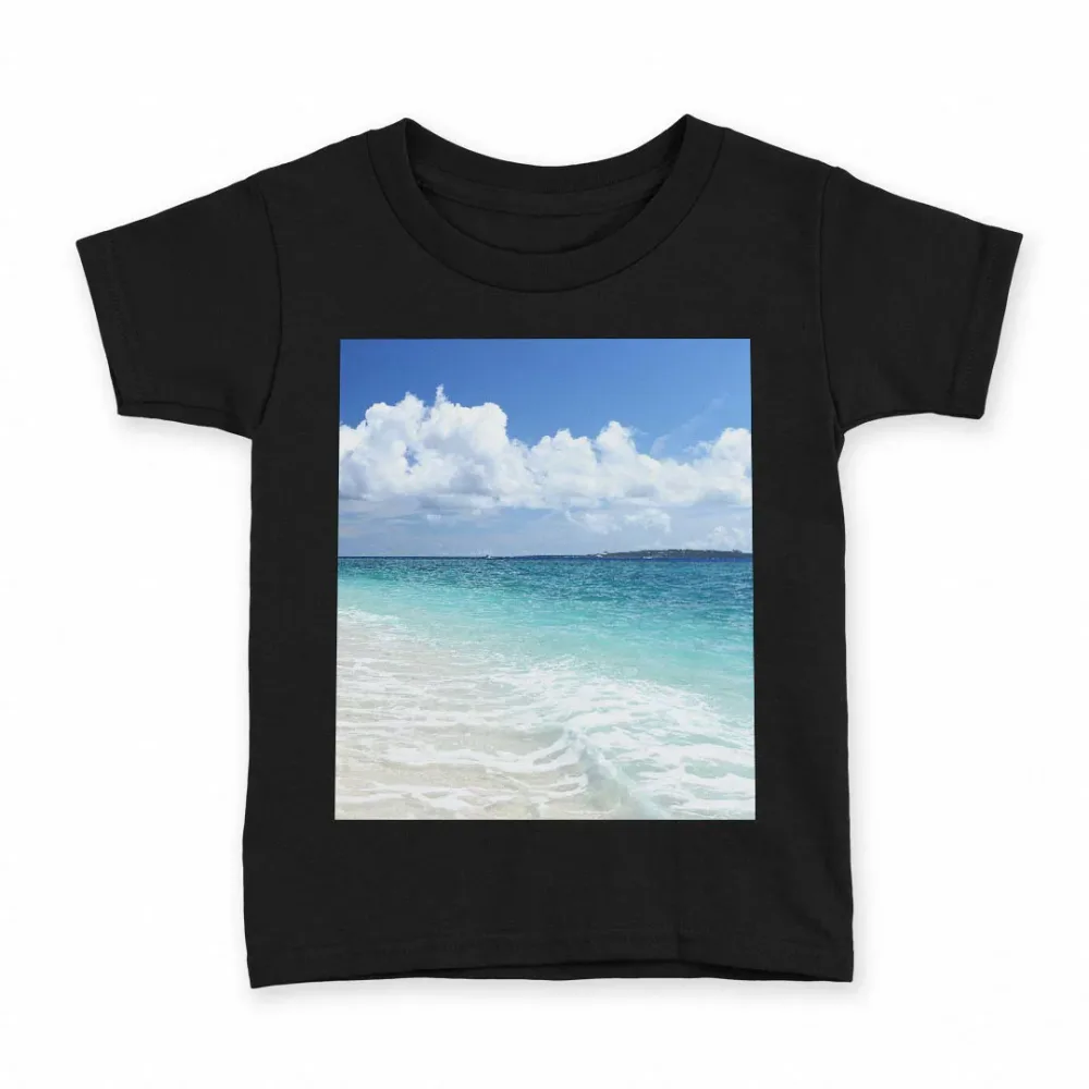 tシャツ キッズ 半袖 黒地 ブラック デザイン 90 100 110 120 130 140 150 160 Tシャツ ティーシャツ T shirt 014899 夏 海 海岸 砂浜