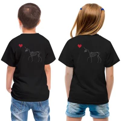 tシャツ キッズ バックプリント 半袖 黒地 ブラック デザイン 90 100 110 120 130 140 150 Tシャツ ティーシャツ T shirt 019874 骨 馬 ハート