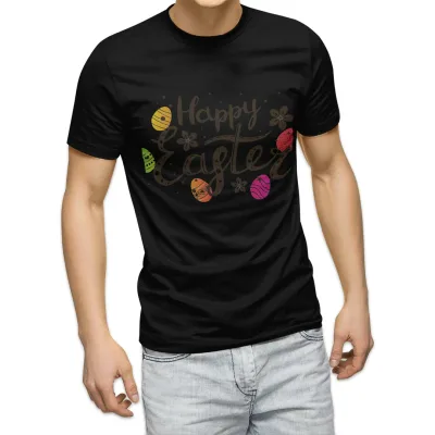 tシャツ メンズ 半袖 ブラック デザイン XS S M L XL 2XL Tシャツ ティーシャツ T shirt 黒 015315 イースター たまご うさぎ ケーキ パステル
