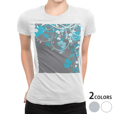 tシャツ レディース 半袖 白地 デザイン M L 白 ホワイト グレー Tシャツ ティーシャツ T shirt 005747 フラワー 花 フラワー 青