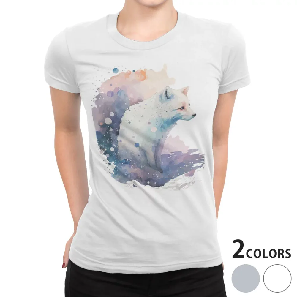 tシャツ レディース 半袖 白地 デザイン S M L XL Tシャツ ティーシャツ T shirt 032356 狐 キツネ