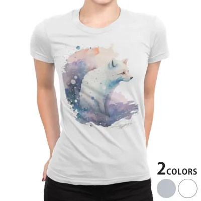 tシャツ レディース 半袖 白地 デザイン S M L XL Tシャツ ティーシャツ T shirt 032356 狐 キツネ