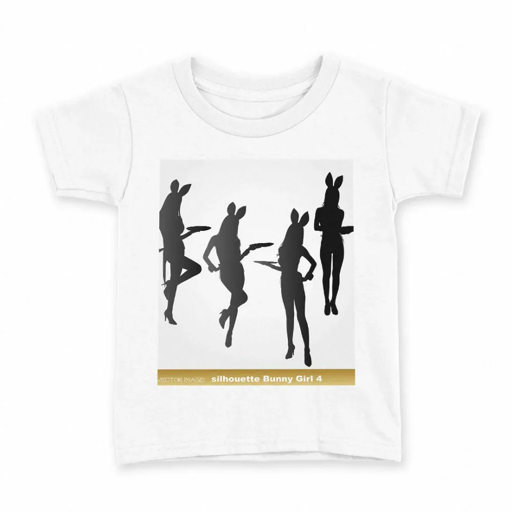 tシャツ キッズ 半袖 白地 デザイン 110 サイズ Tシャツ ティーシャツ T shirt 007282 バニー 人物 黒 ブラック