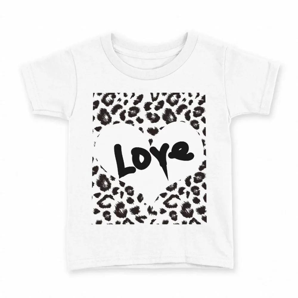 tシャツ キッズ 半袖 白地 デザイン 110 サイズ Tシャツ ティーシャツ T shirt 011662 ヒョウ柄 LOVE ハート