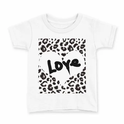 tシャツ キッズ 半袖 白地 デザイン 110 サイズ Tシャツ ティーシャツ T shirt 011662 ヒョウ柄 LOVE ハート