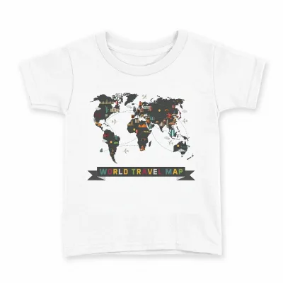 tシャツ キッズ 半袖 白地 デザイン 130 サイズ Tシャツ ティーシャツ T shirt 017538 地図 map ブラック