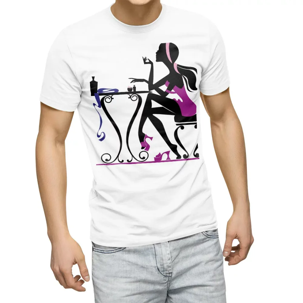 Tシャツ メンズ 半袖 ホワイト 無地 デザイン M ティーシャツ T shirt 005650 人物 紫 イラスト