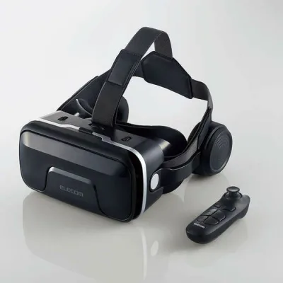 【代引不可】ヘッドホン一体型VRゴーグル VRリモコンセット スマホ 4.8~7.0インチ対応 VR体験 バーチャル 映像 VRグラス ブラック エレコム VRG-XEHR01BK