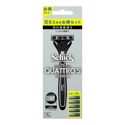 【送料お得・まとめ買い×6個セット】シック・ジャパン Schick シック クアトロ5チタニウム コンボパックホルダー 刃付き+替刃4コ