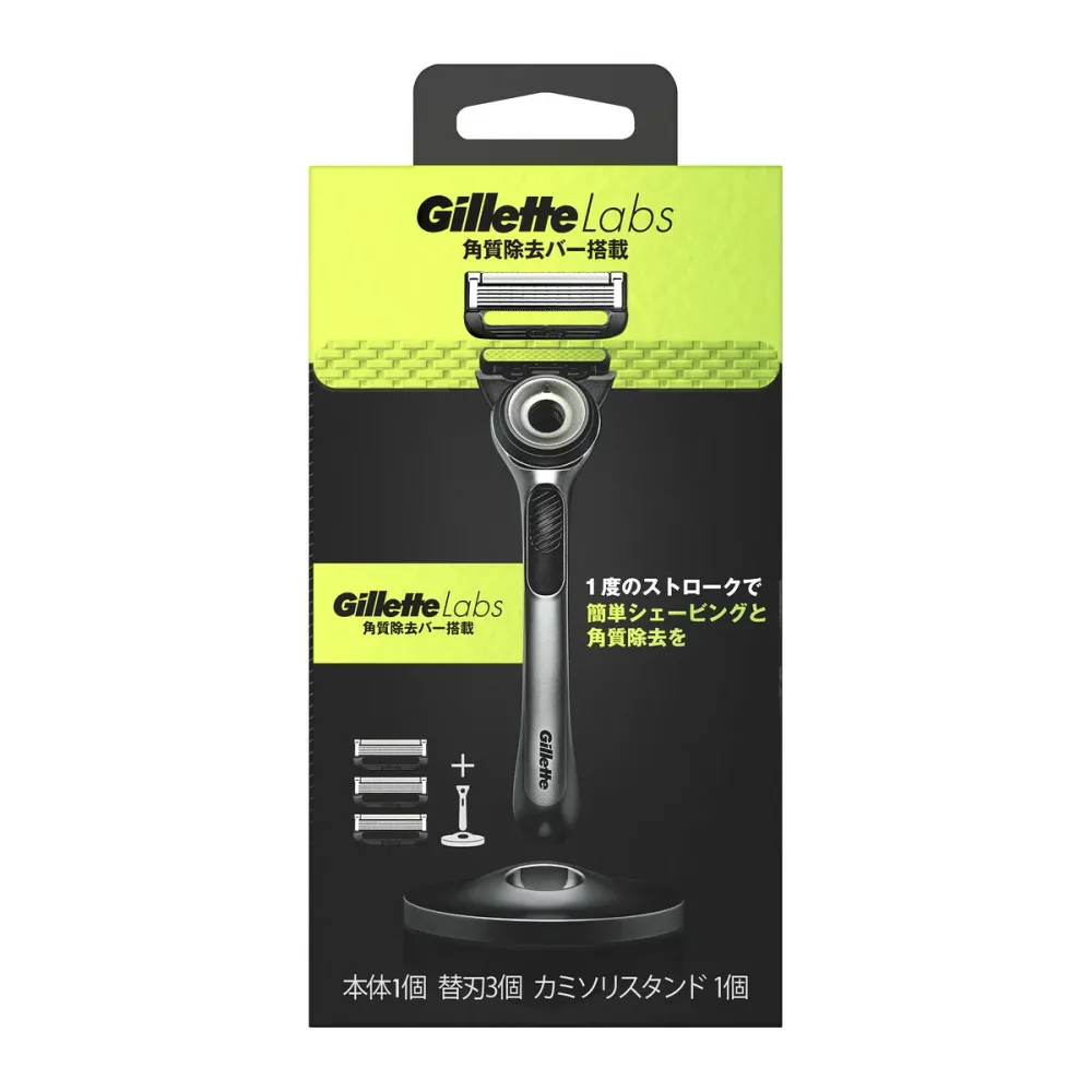 【送料お得・まとめ買い×7個セット】P&G ジレットラボ 角質除去バー搭載 (本体1個+替刃3個+カミソリスタンド1個) メンズ剃刀