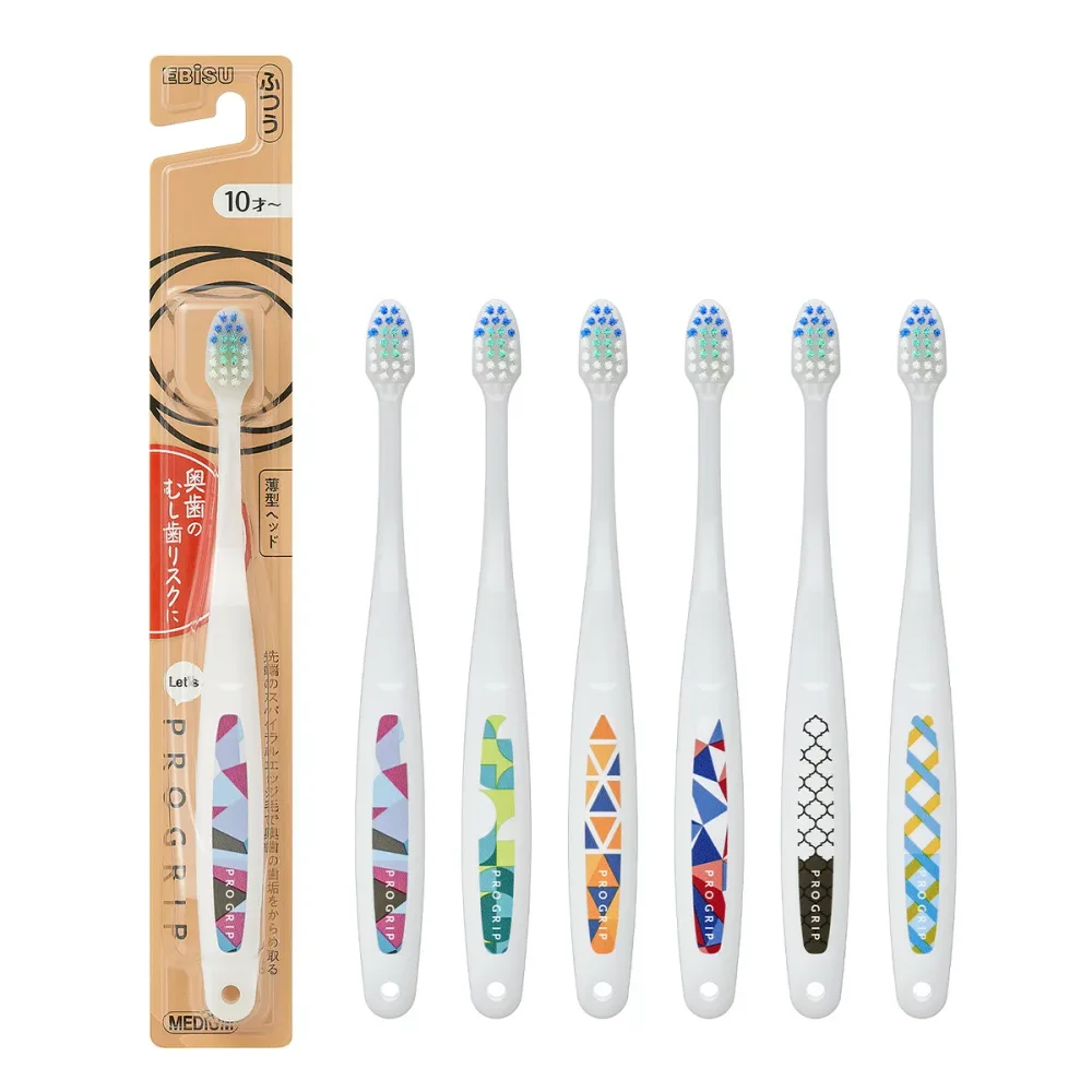 【あわせ買い2999円以上で送料お得】エビス B-3640M LET’S プログリップ ハブラシ ふつう 10才から 薄型×先細ヘッド ※いずれか1本、柄は選べません