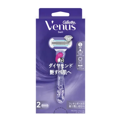 【送料お得・まとめ買い×3個セット】P&G ジレット ヴィーナス スワール 艶すべ肌 ホルダー 替え刃式 本体 + 替え刃 2個入