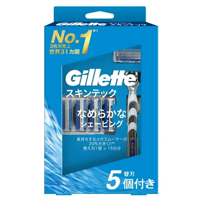 【送料お得・まとめ買い×13個セット】P&G ジレット マッハシン スキンテック 4B ホルダー付き 替刃5個付き シェーバー 髭剃り