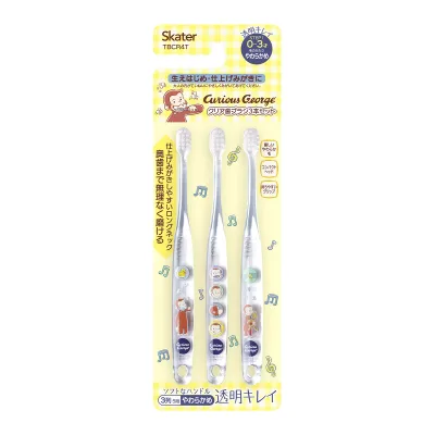 【送料お得・まとめ買い×13個セット】スケーター クリア 歯ブラシ 3本セット おさるのジョージ TBCR4T 0-3才 乳児用 やわらかめ