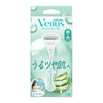 【送料お得・まとめ買い×20個セット】ジレット ヴィーナス うるツヤ肌 敏感肌むけ 3枚刃 本体 (ハンドルのみ) 1本 + 替刃 2個
