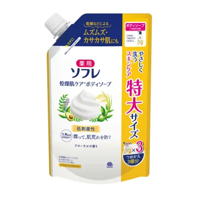 【送料お得・まとめ買い×2個セット】薬用 ソフレ 乾燥肌ケア ボディソープ フローラルの香り 大容量 つめかえ 1200mL アース製薬